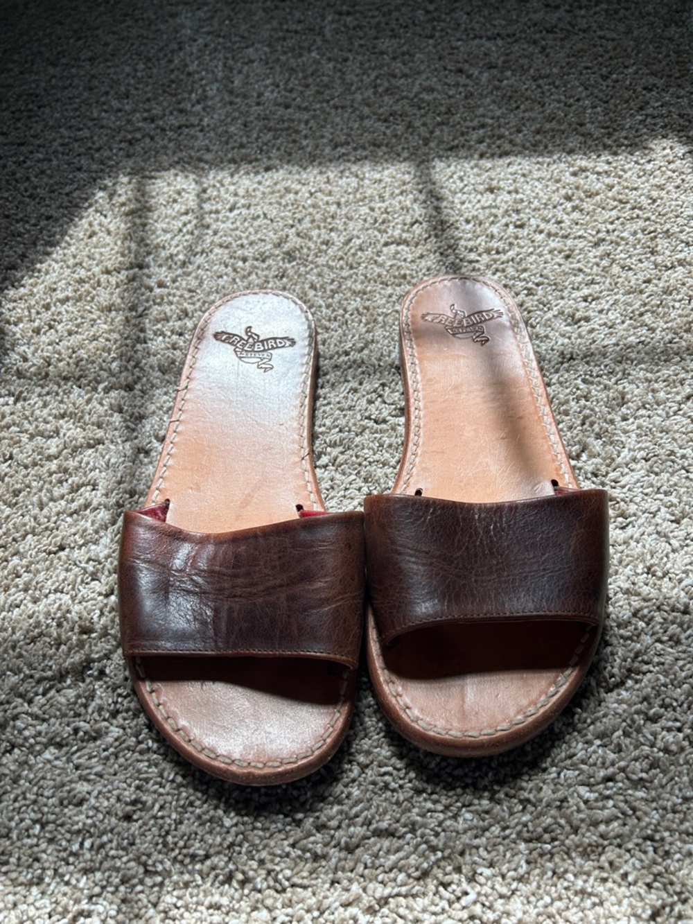 Freebird by Steven Women's Golden Brown Leather Slide Sandals, Size 9